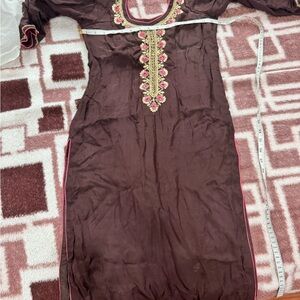 Women’s Embroidered Brown punjabi suite with Pink Accents